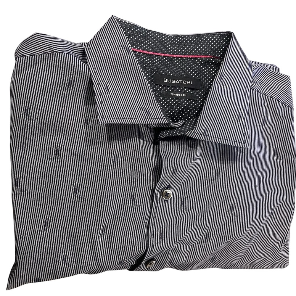 Bugatchi Mens Shaped Fit Blue Striped With Paisley AO Button Down Shirt XL‎